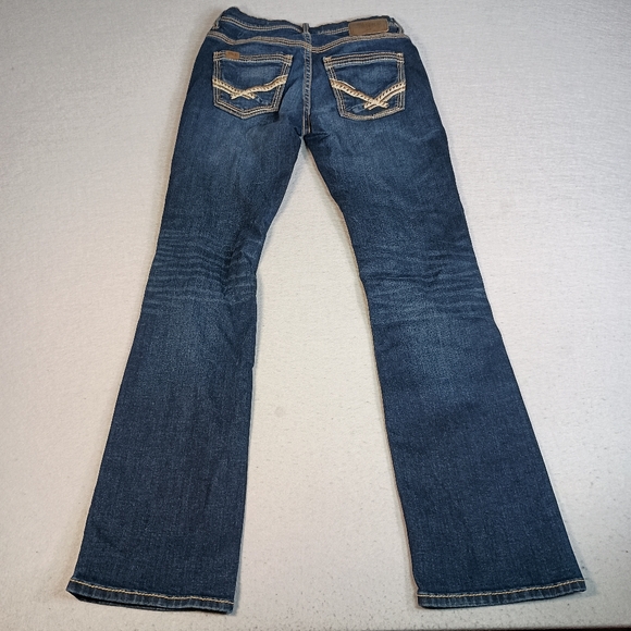 BKE Aiden Men's 30x34 Dark Wash Blue Embroidered Whisker Straight Leg Jeans - Picture 4 of 11